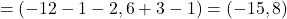 \[ = (-12 - 1 - 2, 6 + 3 - 1) = (-15, 8) \]